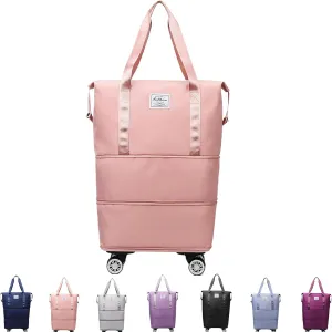 Klarson Expandable Bag with Wheels, Scratch Expandable Travel Duffle Bag with Wheels, Collapsible Rolling Duffle (Pink)