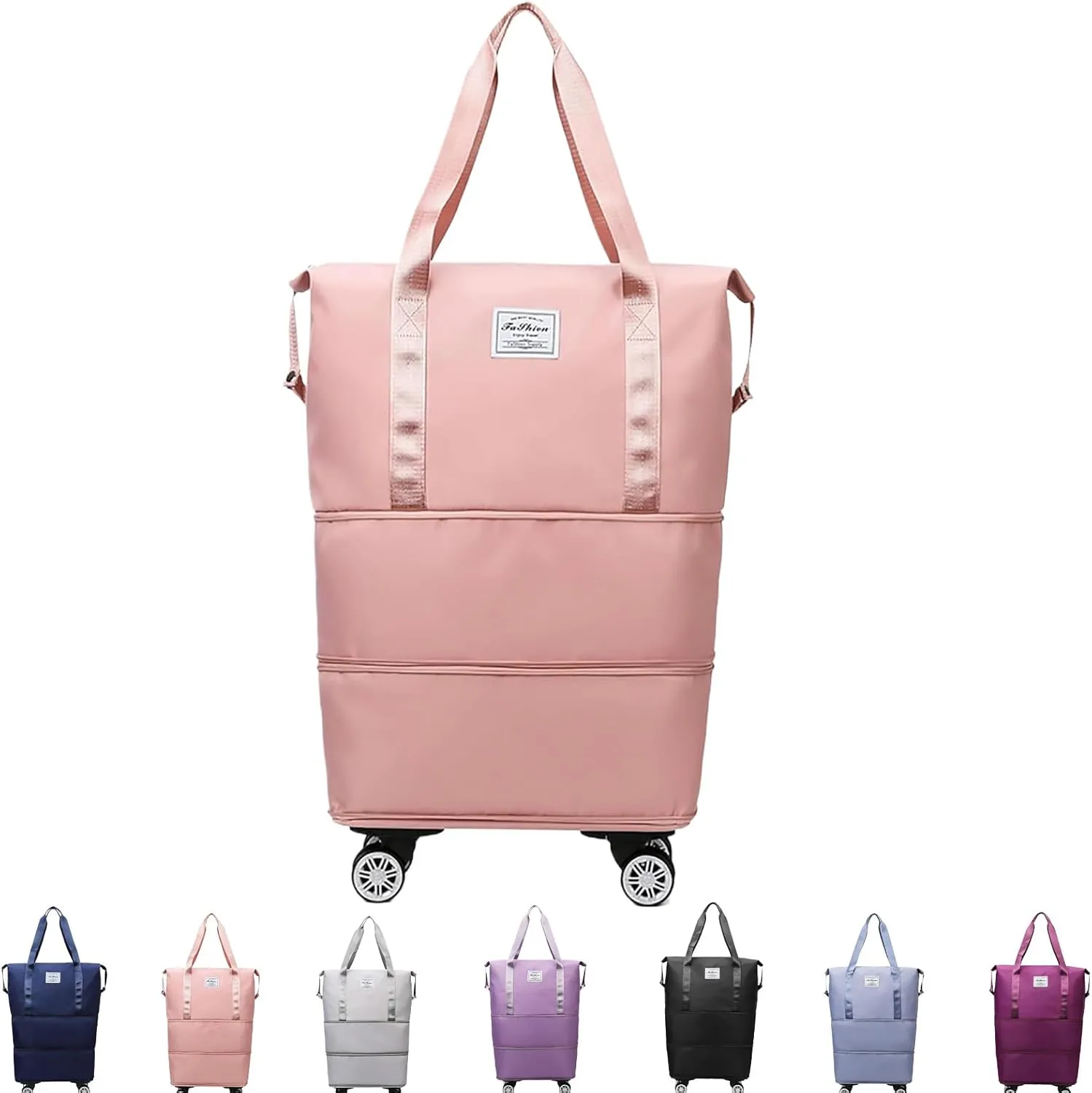 Klarson Expandable Bag with Wheels, Scratch Expandable Travel Duffle Bag with Wheels, Collapsible Rolling Duffle (Pink)