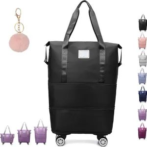 Klarson Expandable Bag with Wheels,klarson travel bag,Collapsible Luggage With Wheels, Foldable without Handle (Black)