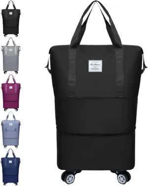 Klarson Travel Bag, Klarson Expandable Bag with Wheels, Collapsible Luggage with Wheels (Black,One Size)