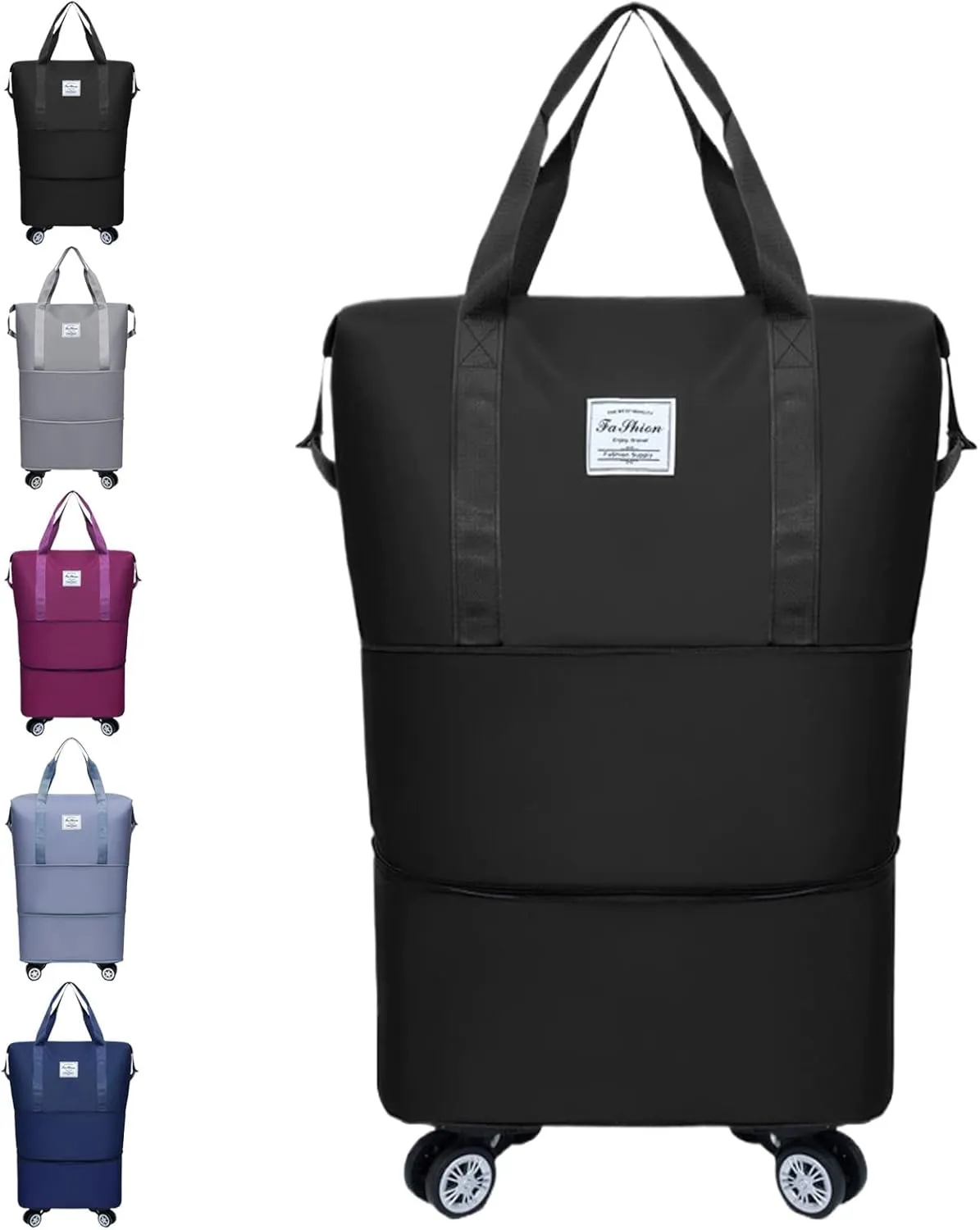 Klarson Travel Bag, Klarson Expandable Bag with Wheels, Collapsible Luggage with Wheels (Black,One Size)