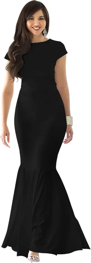 KOH KOH Womens Long Cap Sleeve Elegant Formal Sexy Evening Cocktail Maxi Dress