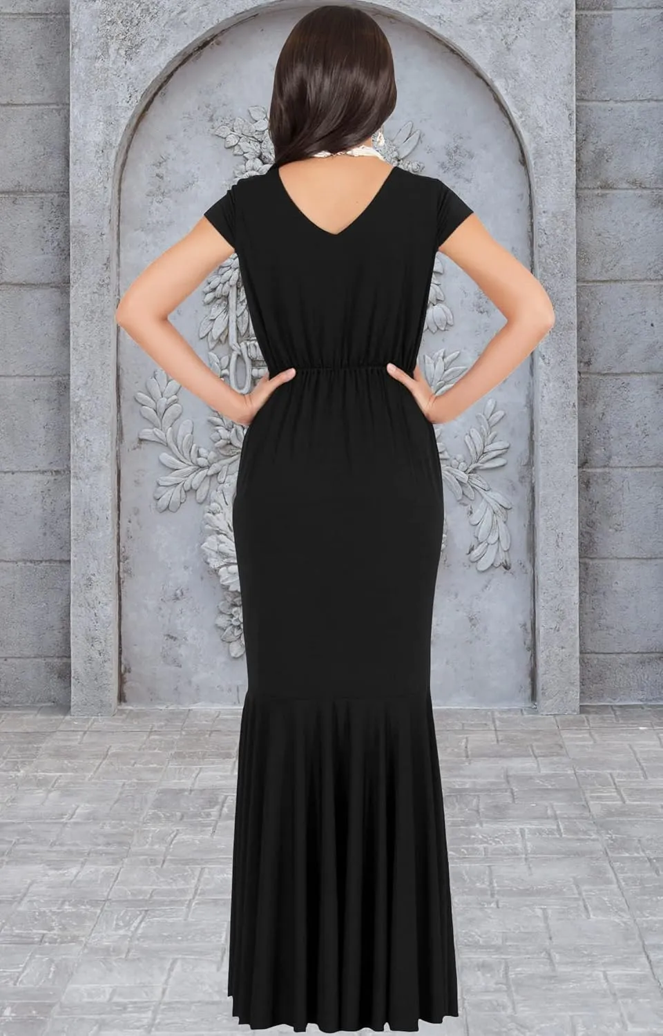 KOH KOH Womens Long Cap Sleeve Elegant Formal Sexy Evening Cocktail Maxi Dress