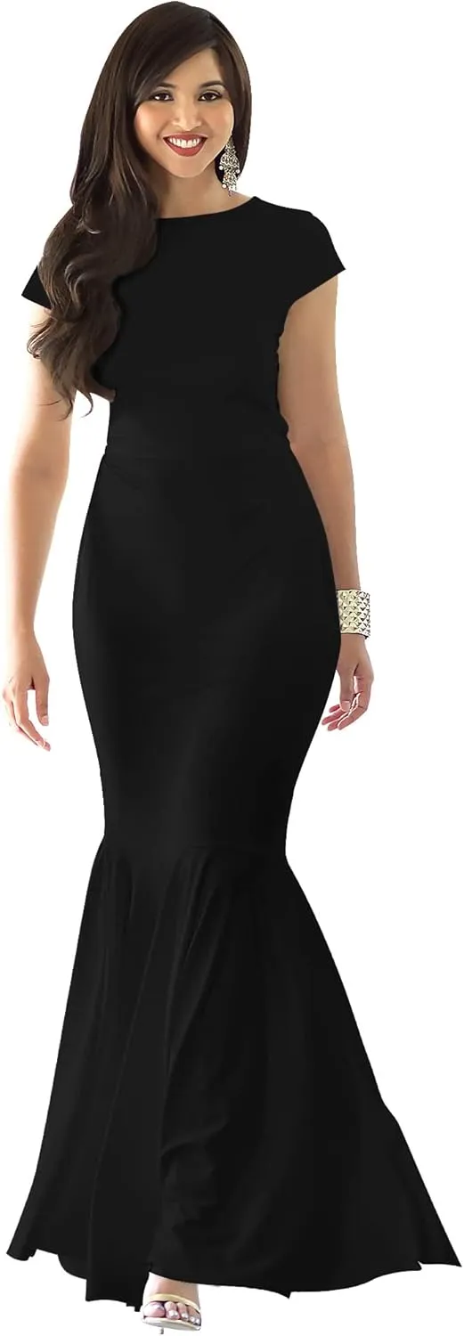 KOH KOH Womens Long Cap Sleeve Elegant Formal Sexy Evening Cocktail Maxi Dress
