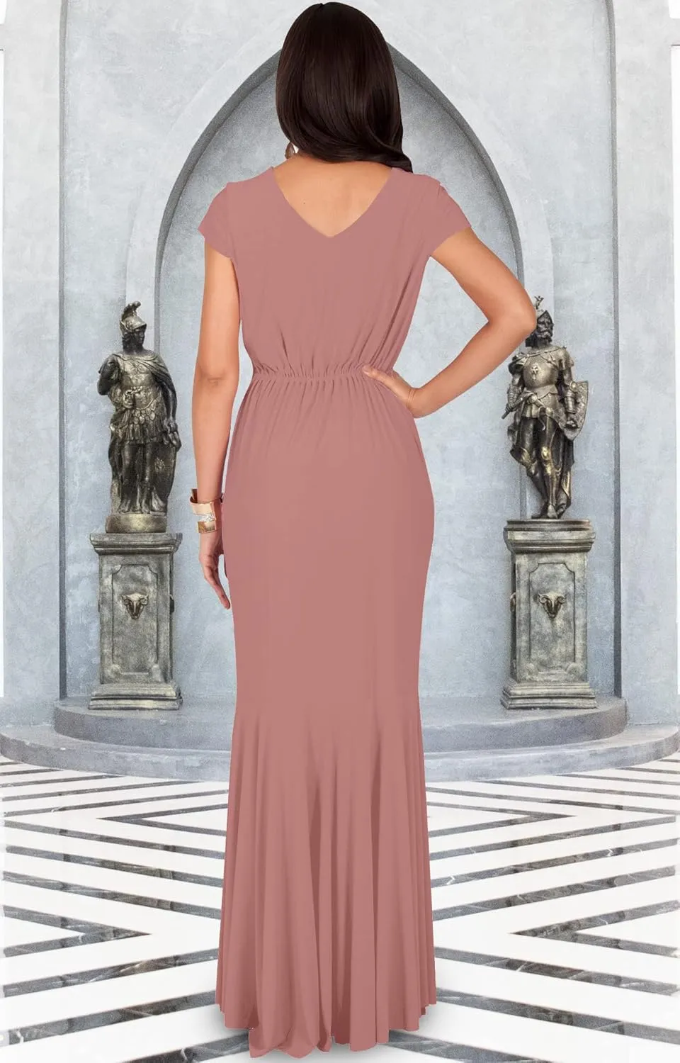 KOH KOH Womens Long Cap Sleeve Elegant Formal Sexy Evening Cocktail Maxi Dress