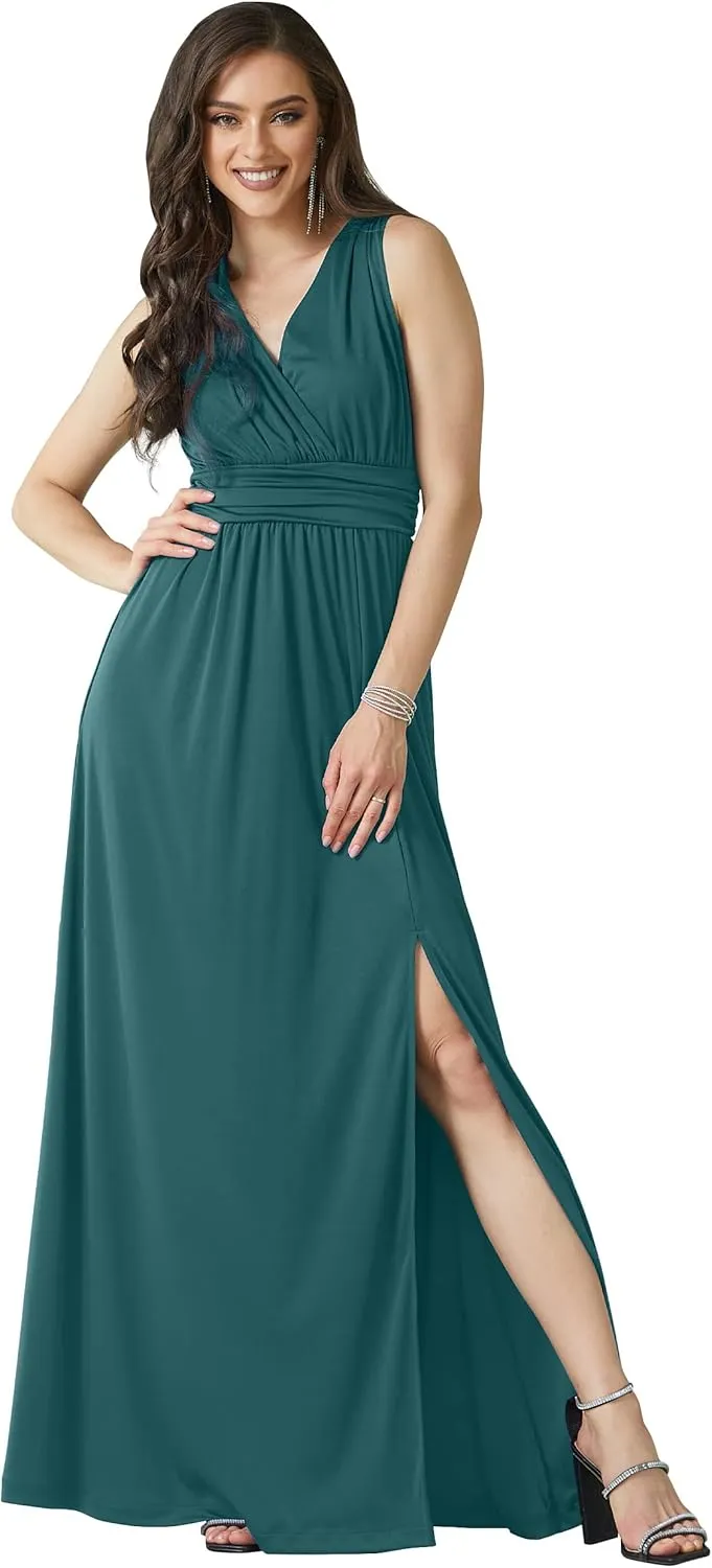 KOH KOH Womens Long Sleeveless Bridesmaid Cocktail Evening Maxi Dress