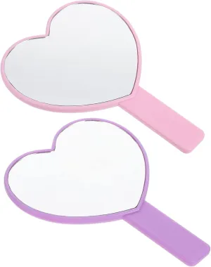 KOHARA 2 Pcs Heart Handle Mirror Small Cosmetic Mirror Personal Mirror Handheld Heart Shaped Mirror Handheld Heart Mirror Handheld Travel Single Sided Lens Dressing Table Purple