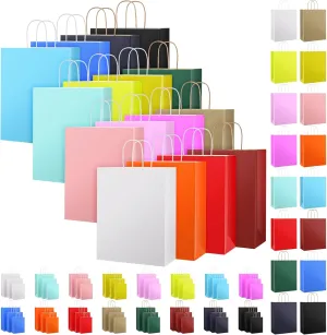 Kolldenn 96 Pcs Kraft Gift Paper Bags with Handles Bulk 3 Sizes (large/medium/small) 16 Colors Shopping Bag Various Sizes Christmas New Year Birthday Gift Wrapping Bags