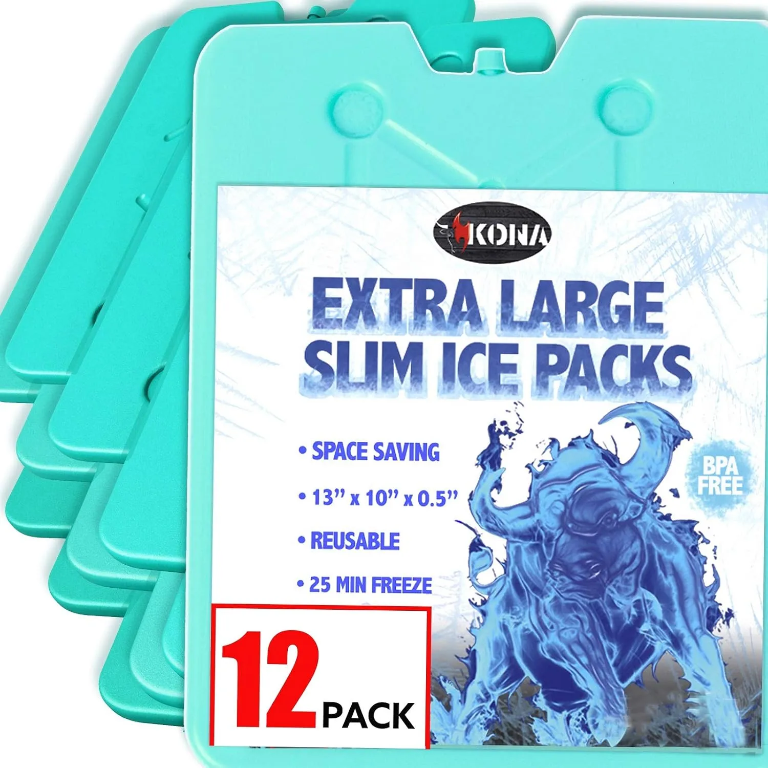 Kona XL Large Cooler Ice Pack - Reusable Long Lasting Dry Ice Packs, 10x13 Inch, 25 Min Freeze