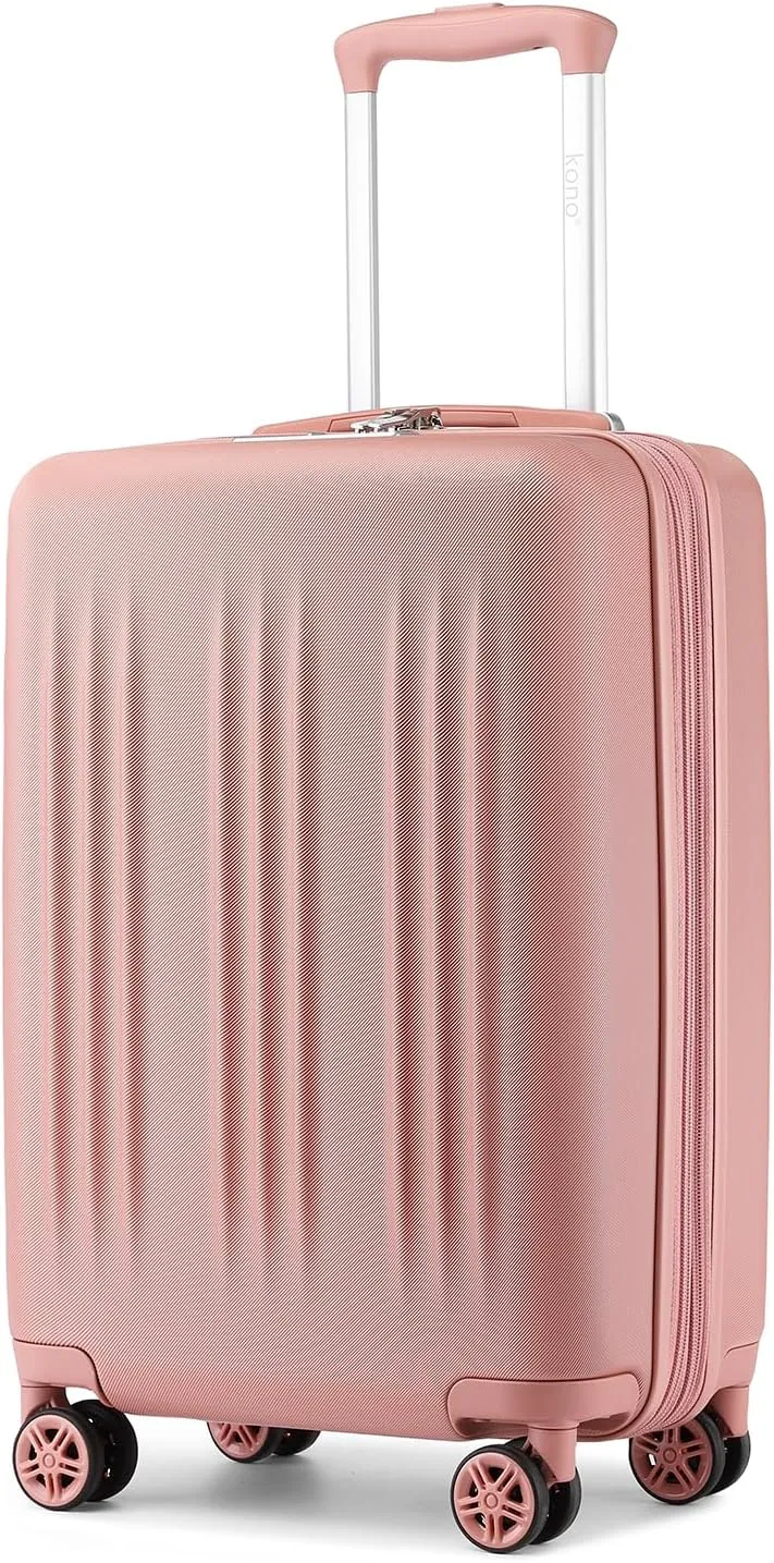 Kono Small 20 Inch Expandable Carry On Luggage with Spinner Wheels & TSA Lock, Scratch and Drop Resistant Hard Shell ABS & PC 22x14x9 Airline Approved Suitcase (Nude/Rose Gold)