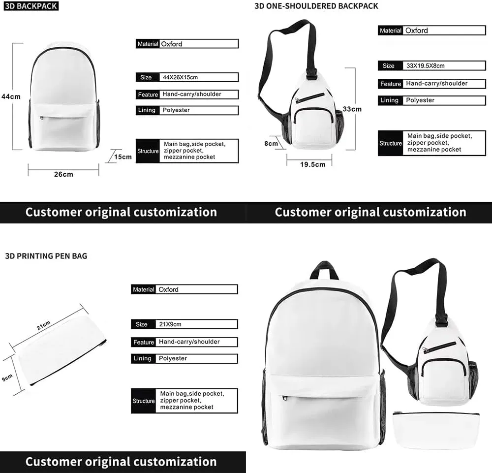 Kotaro Lives Alone Backpack Three-piece Sets Casual Unisex Oxford Cloth Travel Bag Stylish Shoulder Bag (WP07734X08,One size)