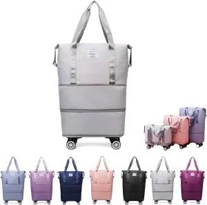 Kulken Travel Bag - 2025 New Large Travel Bag with Detachable Wheels, Expandable Large Capacity Carry-on Luggage, Foldable Duffel Bag(Light Grey)
