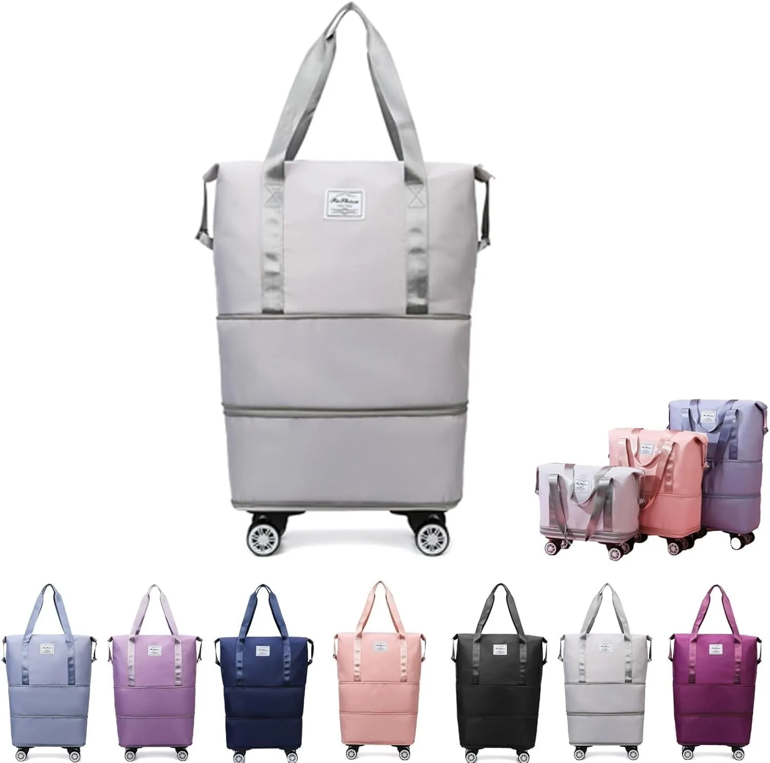 Kulken Travel Bag - 2025 New Large Travel Bag with Detachable Wheels, Expandable Large Capacity Carry-on Luggage, Foldable Duffel Bag(Light Grey)
