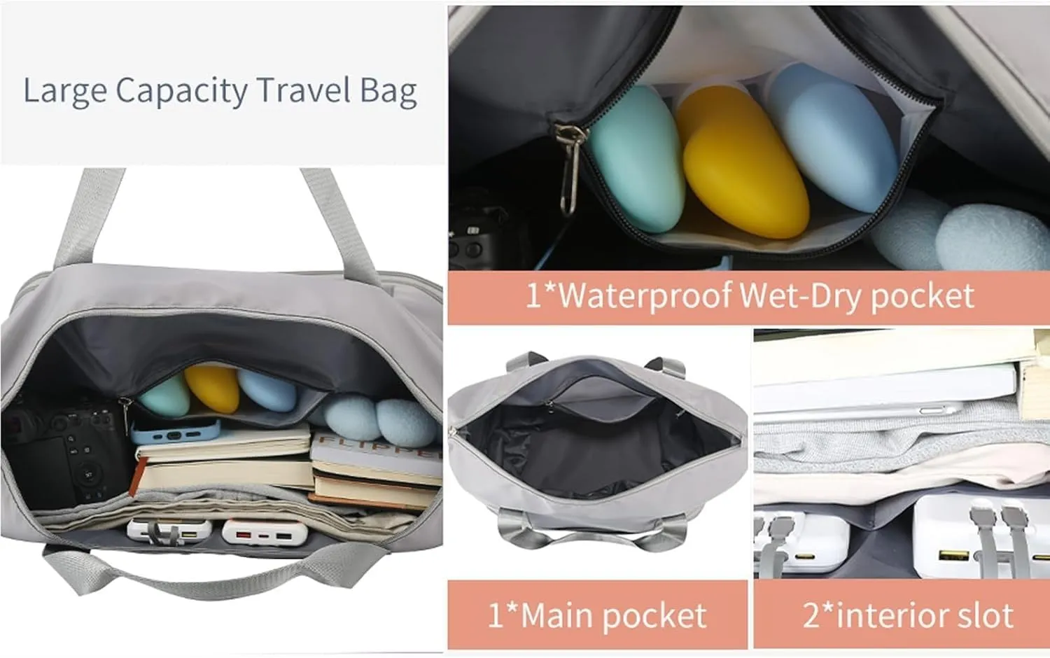 Kulken Travel Bag - 2025 New Large Travel Bag with Detachable Wheels, Expandable Large Capacity Carry-on Luggage, Foldable Duffel Bag(Light Grey)