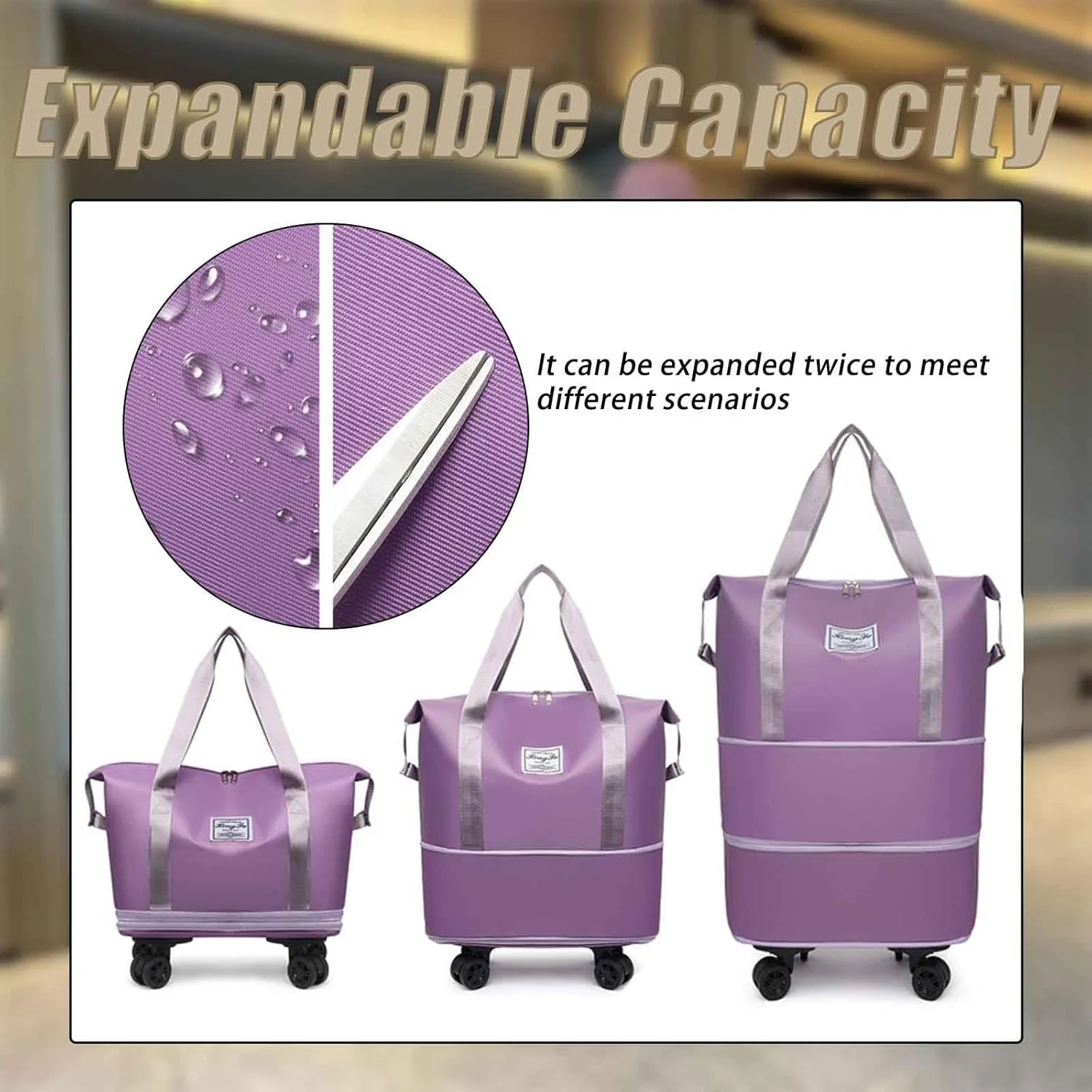 Kulken Travel Bag with Wheels, 2025 Expandable Waterproof Large Capacity Travel Bag with Removable Universal Wheel (Pink)