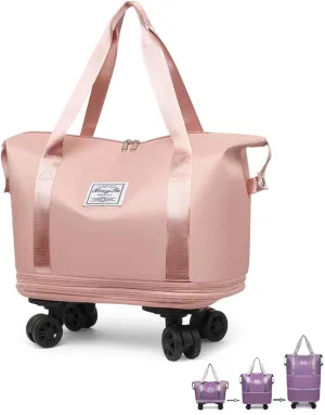 Kulken Travel Bag with Wheels, 2025 Expandable Waterproof Large Capacity Travel Bag with Removable Universal Wheel (Pink)
