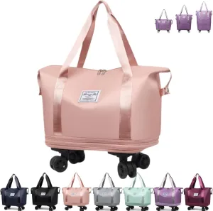 Kulken Travel Bag With Wheels, Beente Travel Bag With Wheels, 2025 New Large Capacity Bags - Universal Removable, Expandable Foldable (Pink)