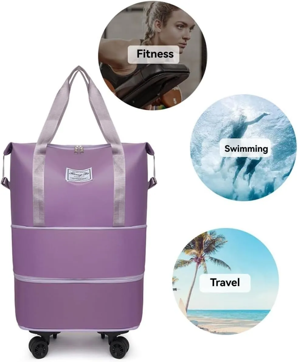 Kulken Travel Bag With Wheels, Beente Travel Bag With Wheels, 2025 New Large Capacity Bags - Universal Removable, Expandable Foldable (Pink)