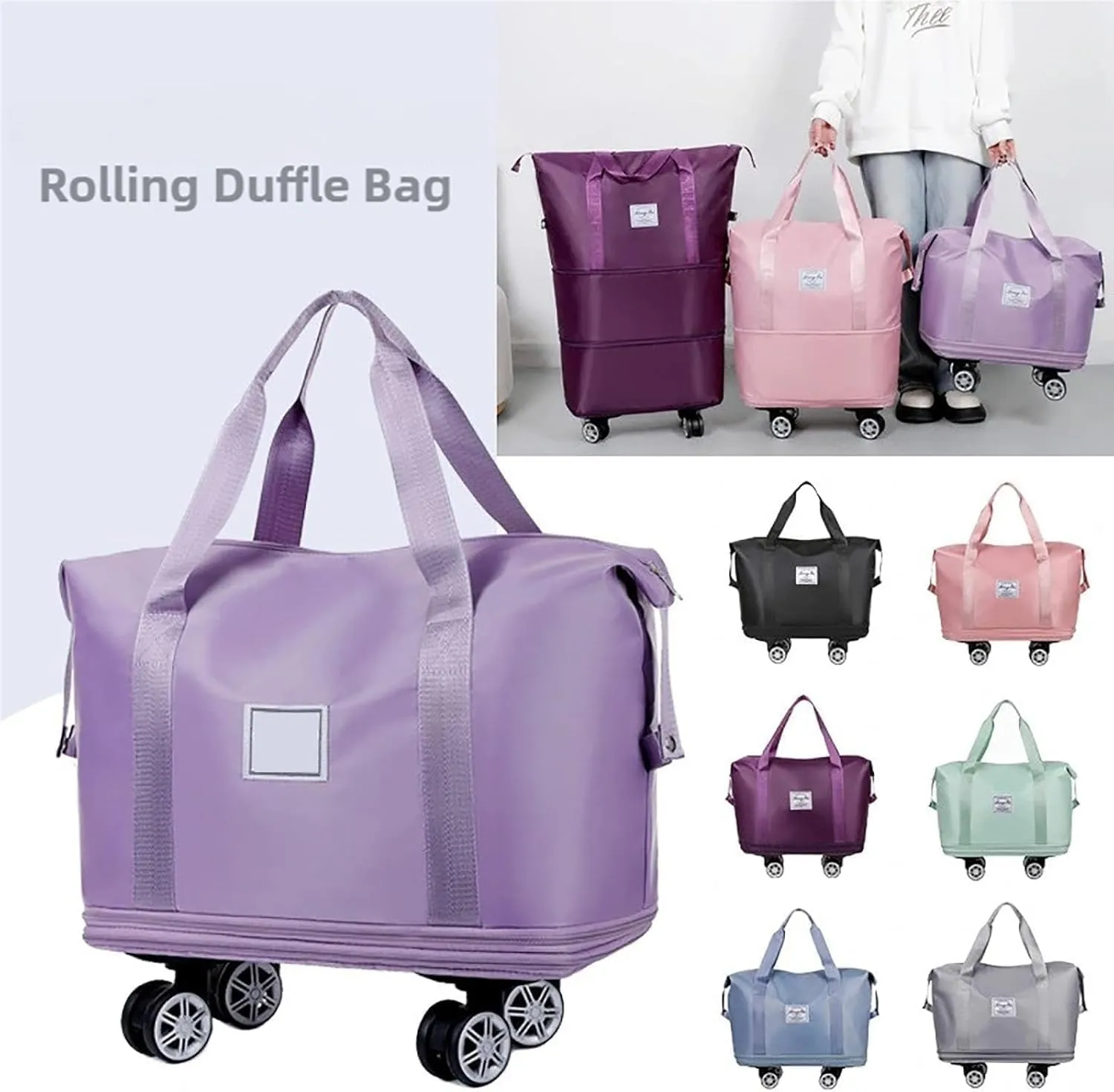 Kulken Travel Bag With Wheels, Beente Travel Bag With Wheels, 2025 New Large Capacity Bags - Universal Removable, Expandable Foldable (Pink)