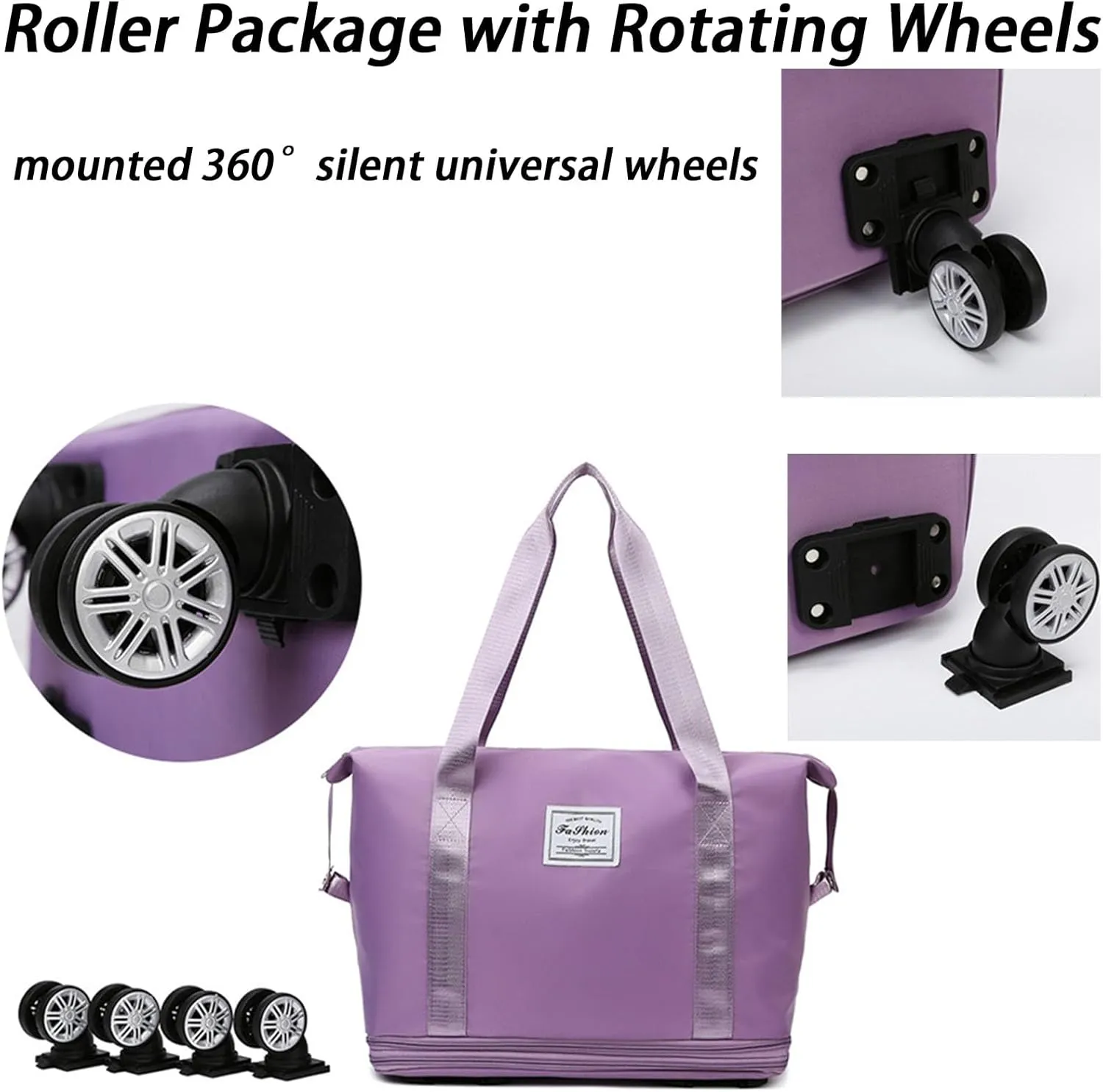 Kulken Travel Bag With Wheels, Large Capacity Travel Bags Universal Wheel, Travel Bag with Removable Wheels (Black)