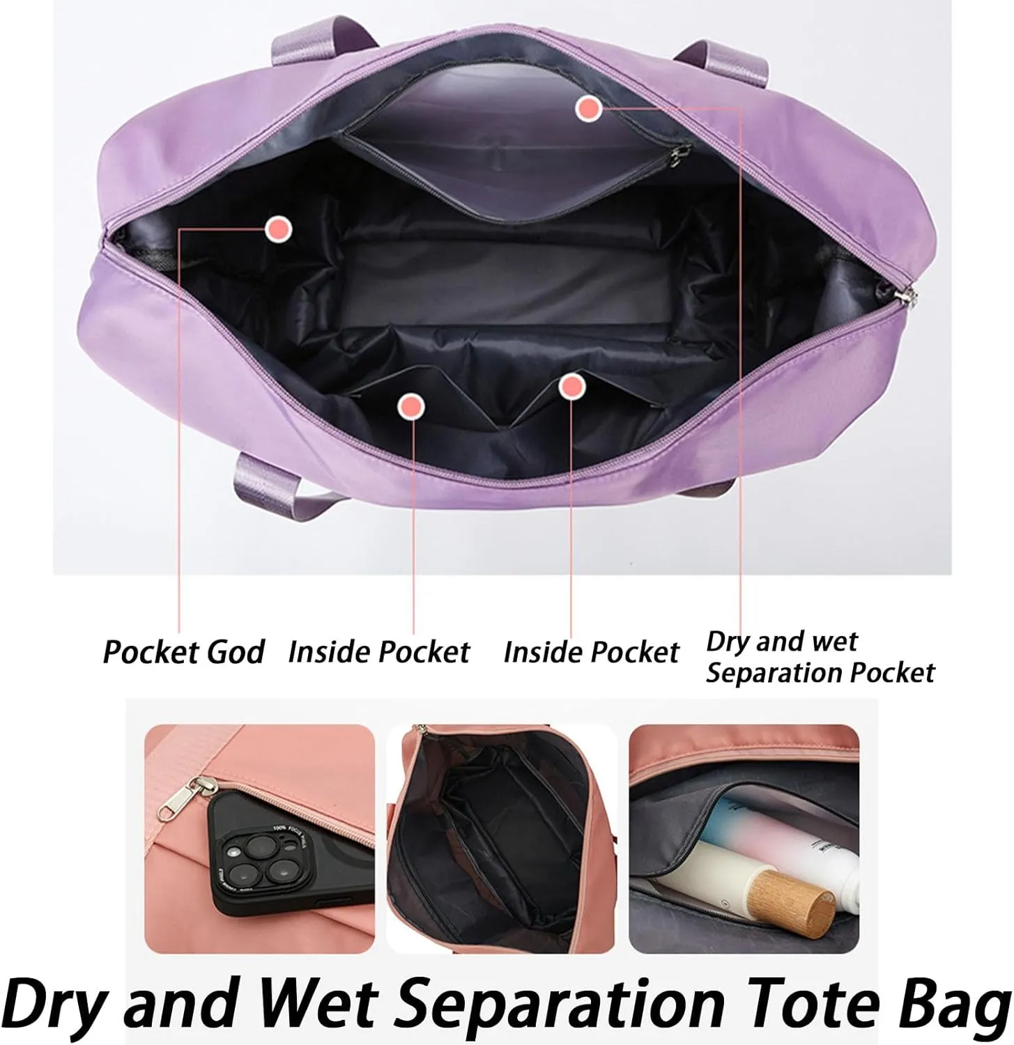 Kulken Travel Bag With Wheels, Large Capacity Travel Bags Universal Wheel, Travel Bag with Removable Wheels (Black)