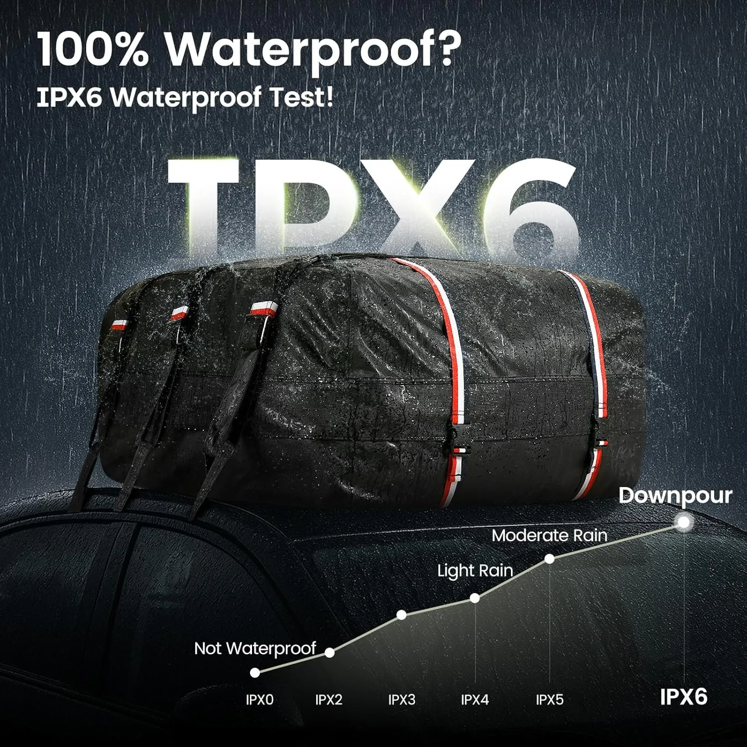 Kylinlucky Roof Cargo Bag 16 Cubic Feet – IPX6 Waterproof, 1200D Triple-Layer Armor, Universal Fit for Cars & SUVs (No Rack Needed), with 6 Hooks, Anti-Slip Mat & Storage Bag