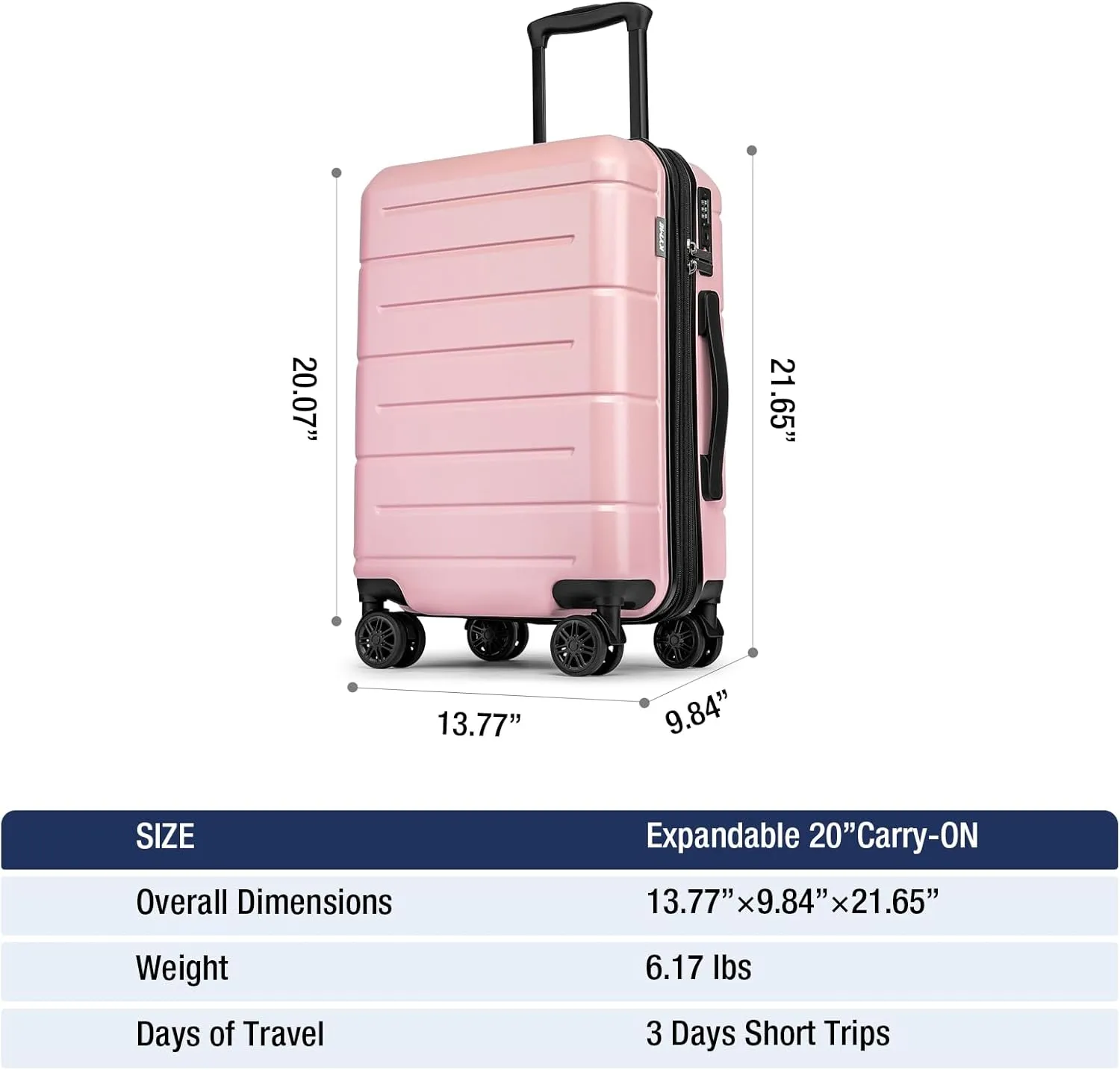 KYME Pink Hardside Expandable Carry On Luggage 22x14x9 Airline Approved 20 Inch Hardshell Carry On Suitcase with Wheels TSA Lock Small Travel Rolling Luggage with Cup Holder for Women