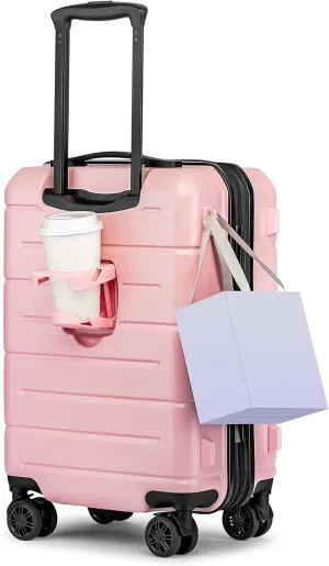 KYME Pink Hardside Expandable Carry On Luggage 22x14x9 Airline Approved 20 Inch Hardshell Carry On Suitcase with Wheels TSA Lock Small Travel Rolling Luggage with Cup Holder for Women