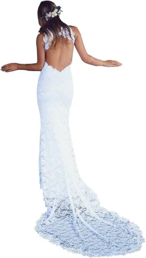 Lace Appliqued Wedding Dresses for Bride 2025 Beach Wedding Bridal Gowns for Women