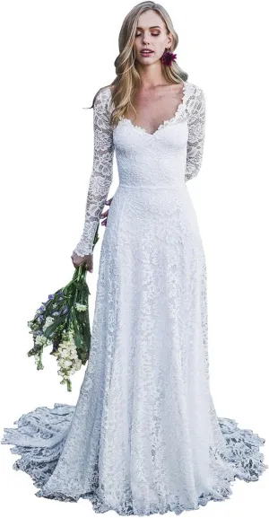 Lace Appliqued Wedding Dresses for Bride 2025 Beach Wedding Bridal Gowns for Women