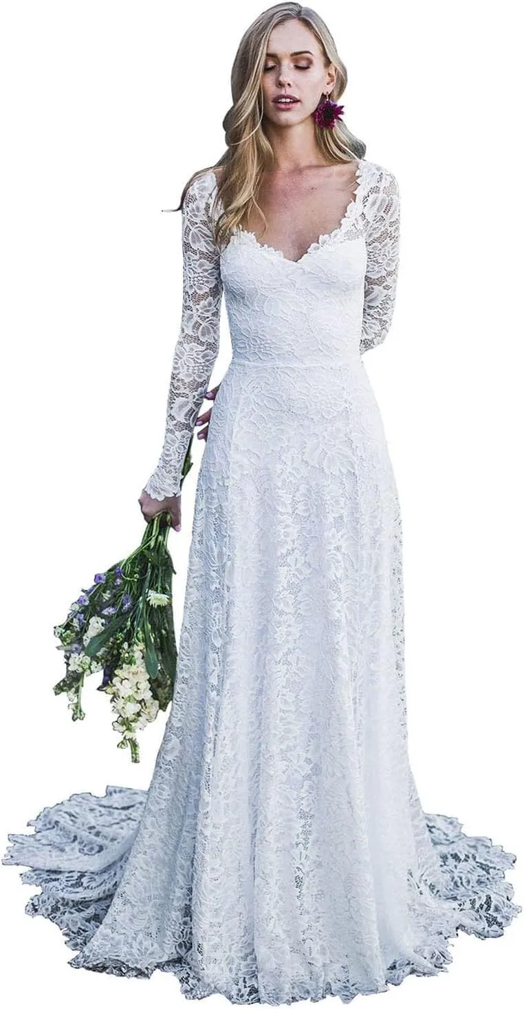 Lace Appliqued Wedding Dresses for Bride 2025 Beach Wedding Bridal Gowns for Women