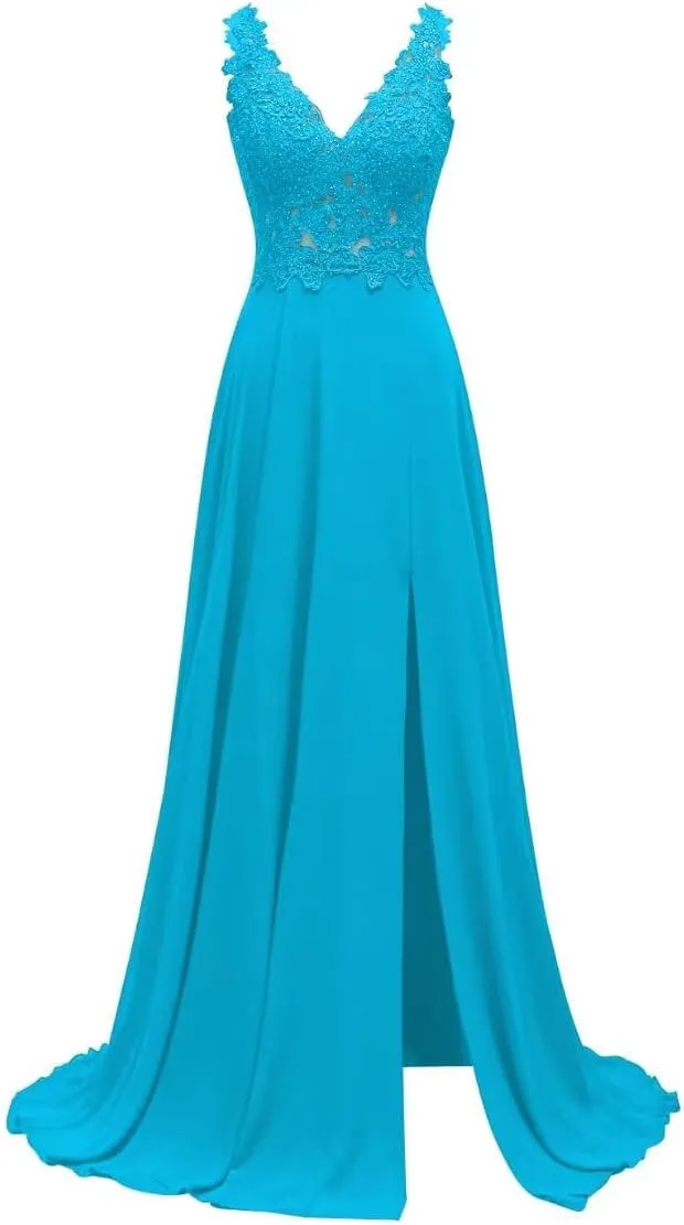 Lace Appliques Chiffon Bridesmaid Dresses 2025 Long Beaded Prom Dress A Line Formal Party Evening Gowns with Slit for Women