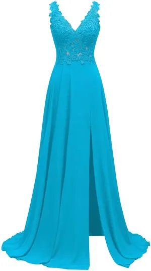 Lace Appliques Chiffon Bridesmaid Dresses 2025 Long Beaded Prom Dress A Line Formal Party Evening Gowns with Slit for Women