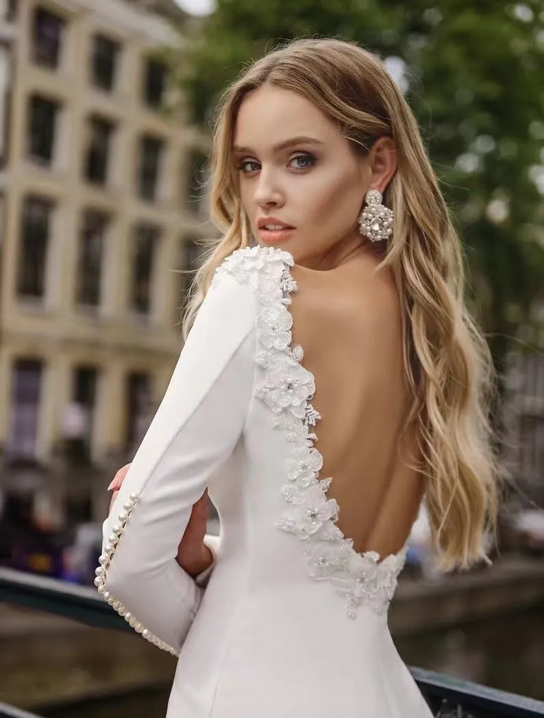 Lace Mermaid Wedding Dresses for Bride 2025 Long Sleeve Beach Bridal Gowns Satin Boho Bridal Dresses