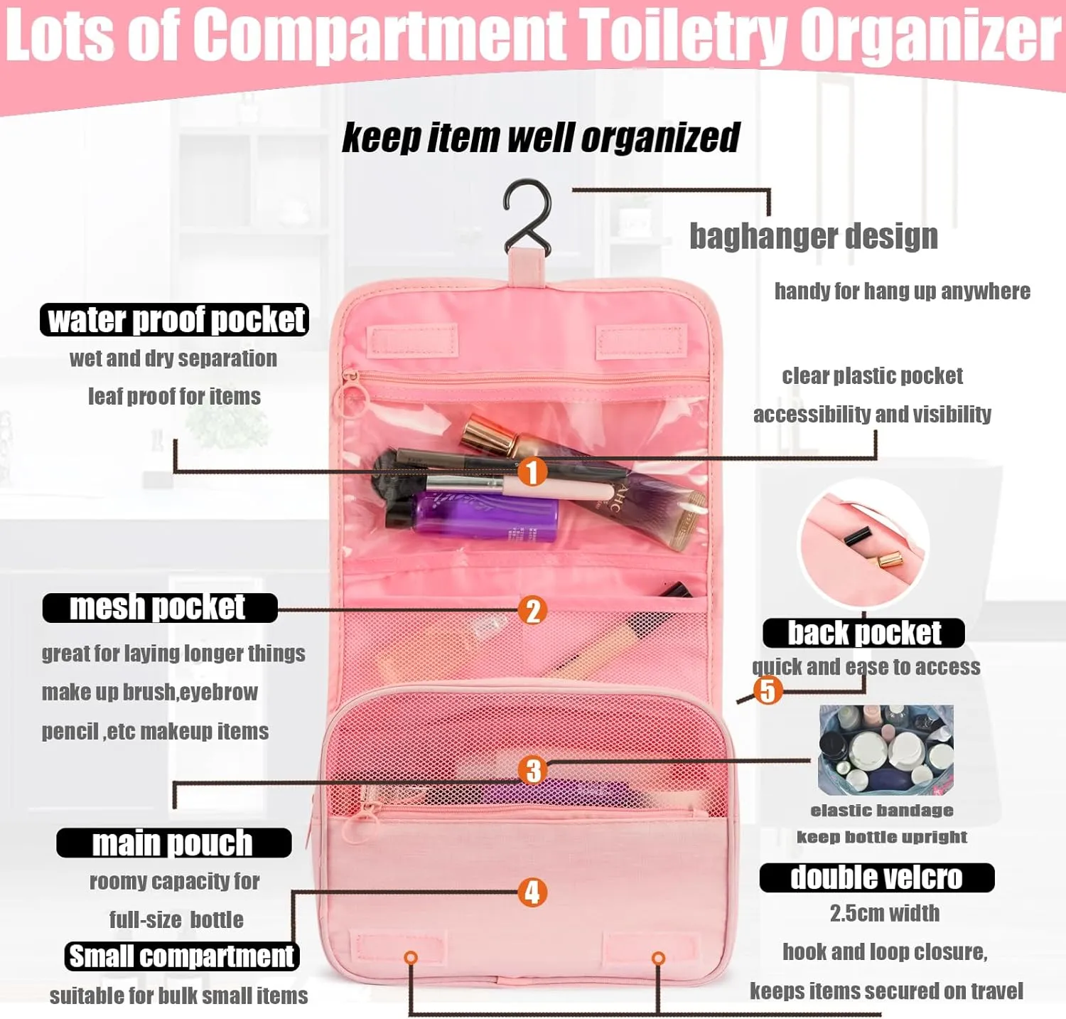 L&FY Multifunction Portable Travel Toiletry Bag Cosmetic Makeup Pouch Toiletry Case Wash Organizer