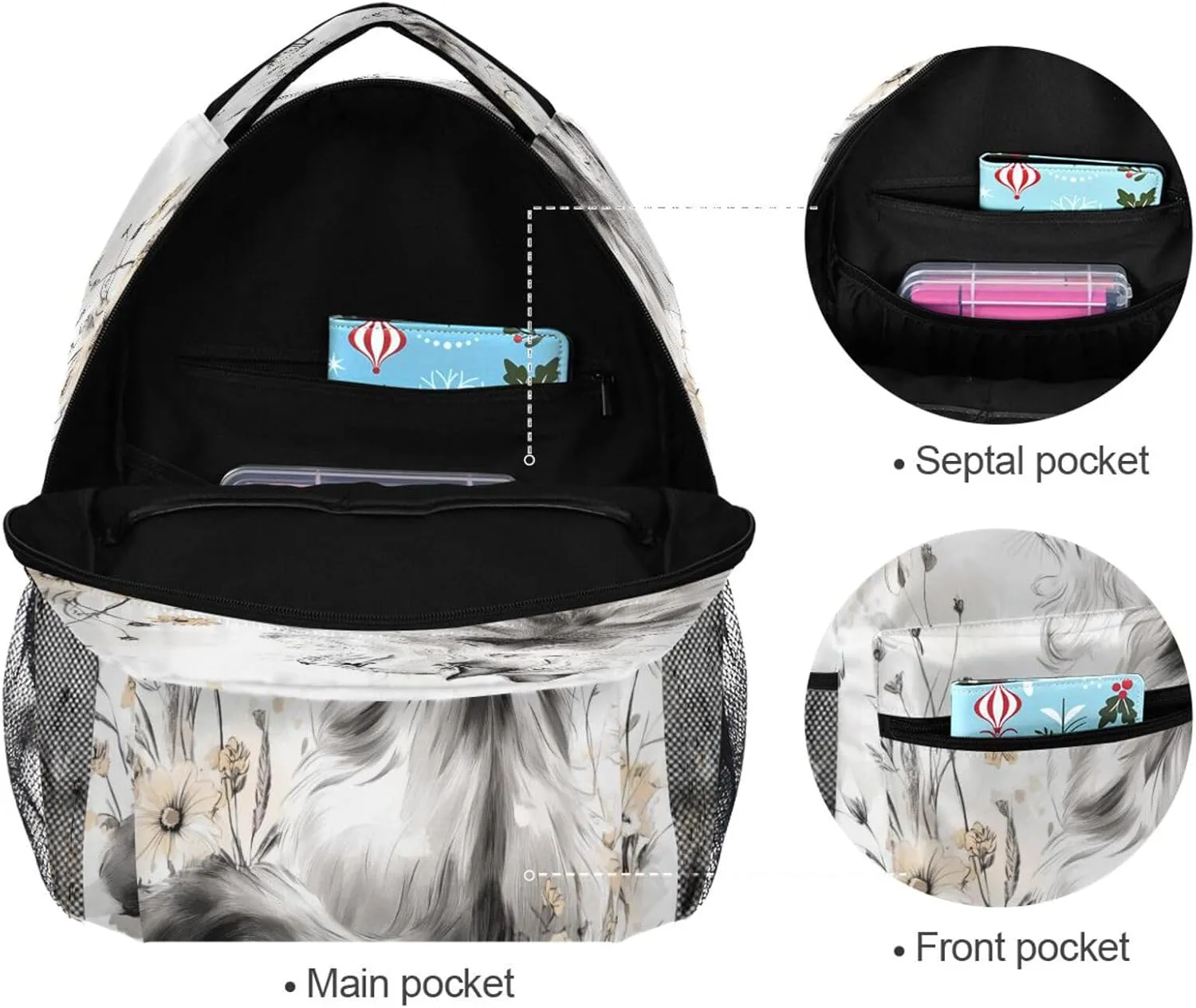 Laptop Backpack for Men Women Waterproof Stylish Travel Bags with Chest Strap for College Work Aesthetic Curl Cats White