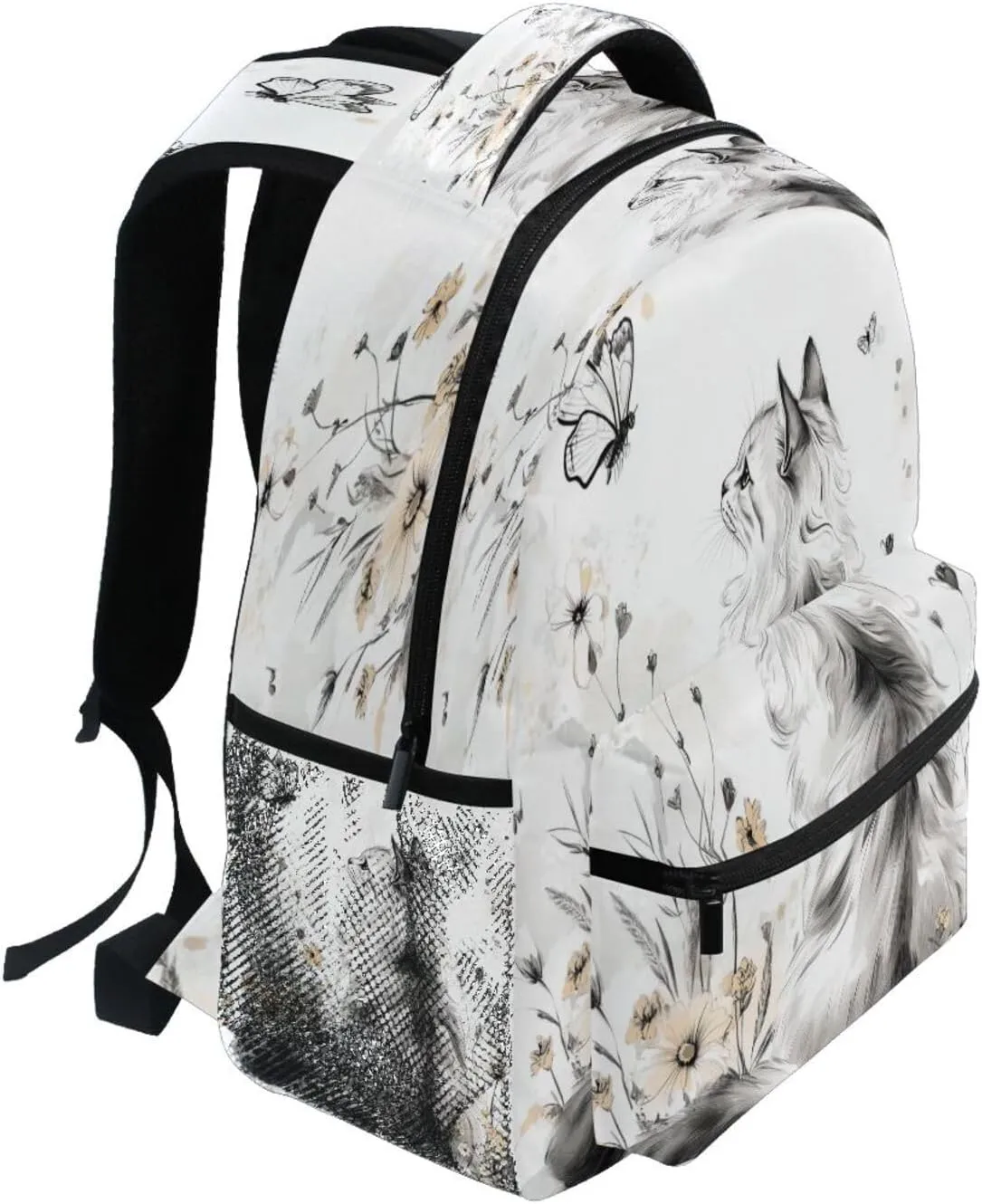 Laptop Backpack for Men Women Waterproof Stylish Travel Bags with Chest Strap for College Work Aesthetic Curl Cats White