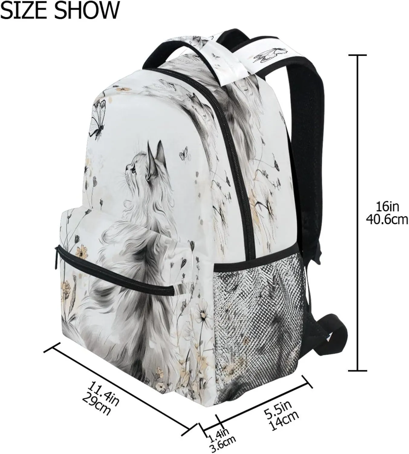 Laptop Backpack for Men Women Waterproof Stylish Travel Bags with Chest Strap for College Work Aesthetic Curl Cats White