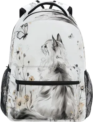 Laptop Backpack for Men Women Waterproof Stylish Travel Bags with Chest Strap for College Work Aesthetic Curl Cats White