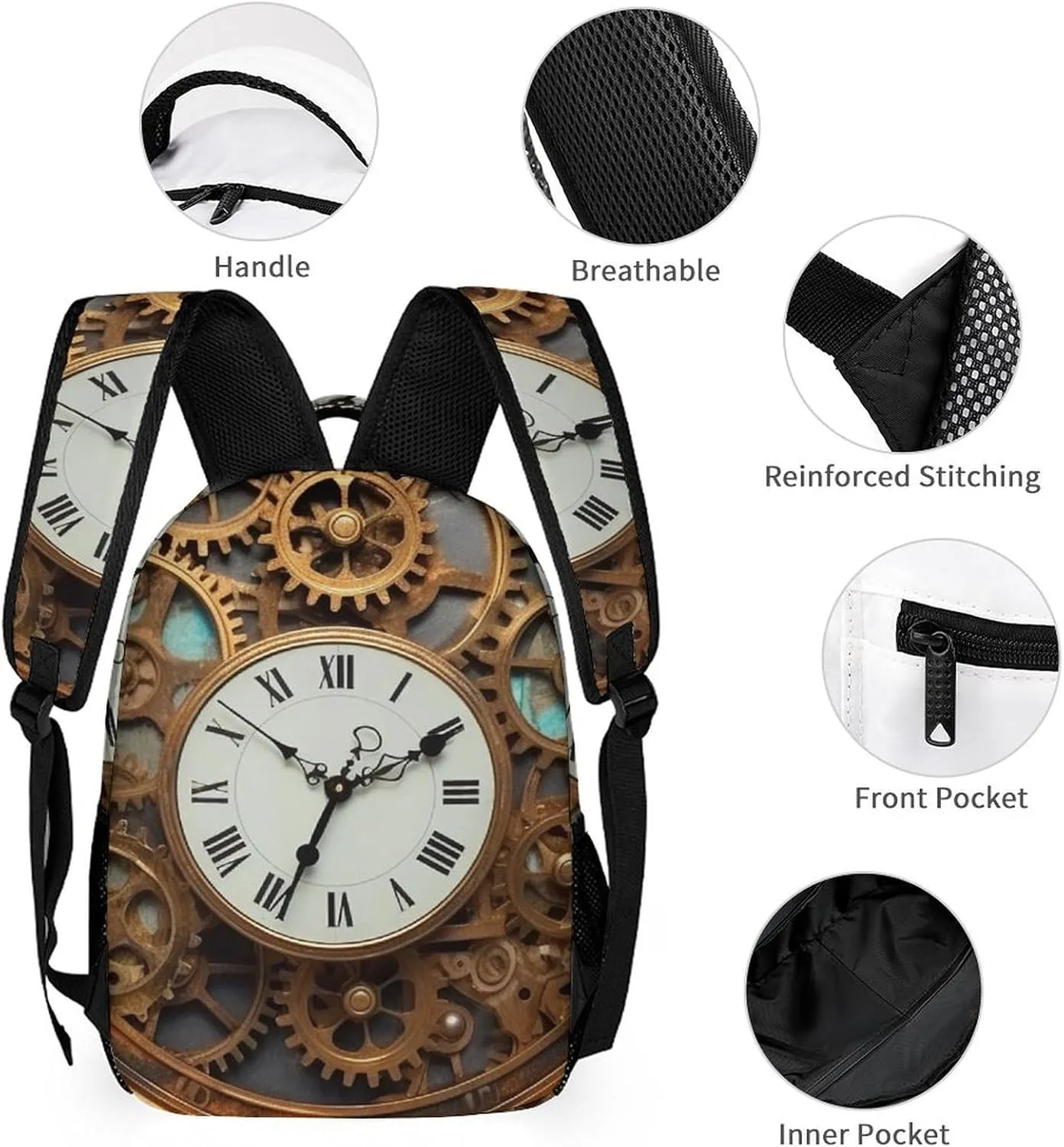 Laptop Backpack for Travel Daypack Computer Bag Work Rusty Steampunk Clock Back Pack Nurse Bag for Hiking