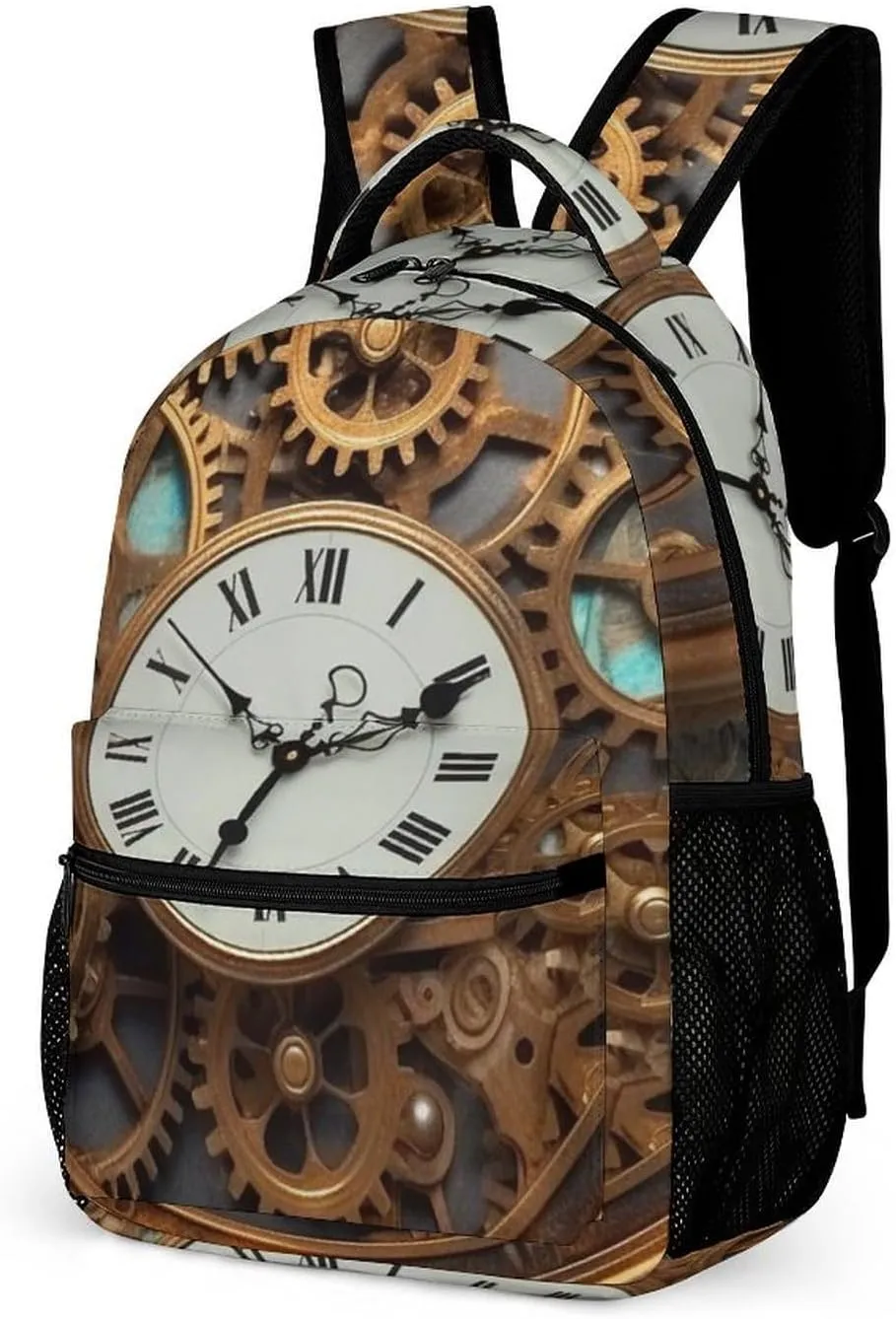 Laptop Backpack for Travel Daypack Computer Bag Work Rusty Steampunk Clock Back Pack Nurse Bag for Hiking
