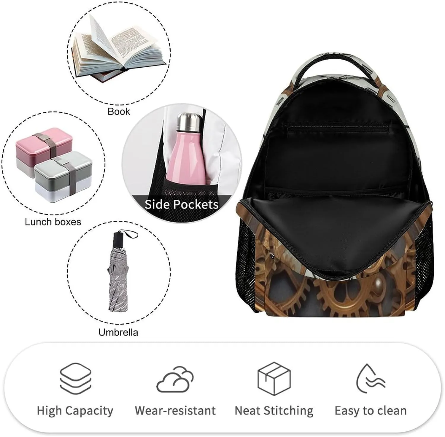 Laptop Backpack for Travel Daypack Computer Bag Work Rusty Steampunk Clock Back Pack Nurse Bag for Hiking