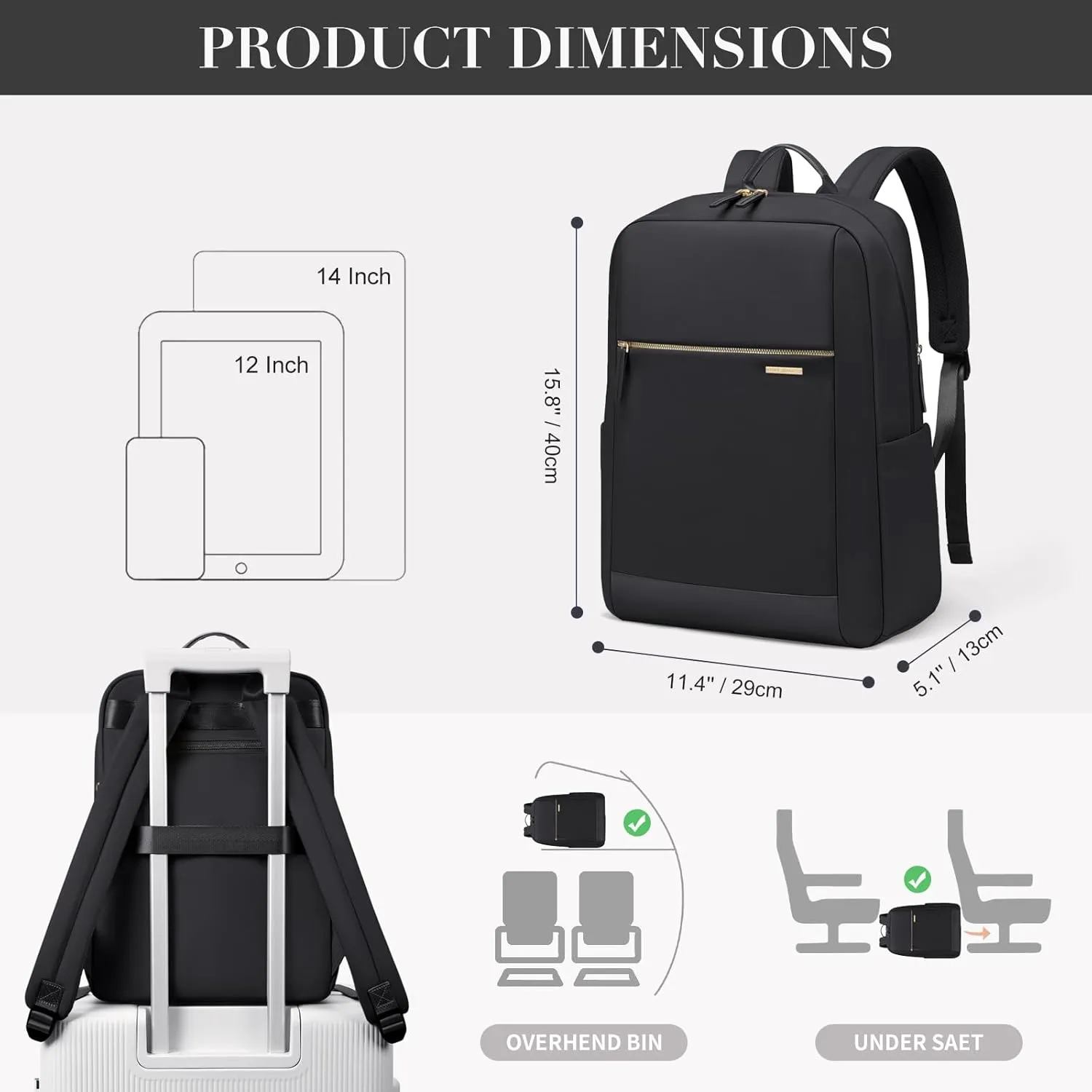 Laptop Backpack for Women - Business Travel Anti Theft Laptop Bag Backpack Water Resistant College Computer Backpacks for Men Women Fits 14Inch Notebook (Black)
