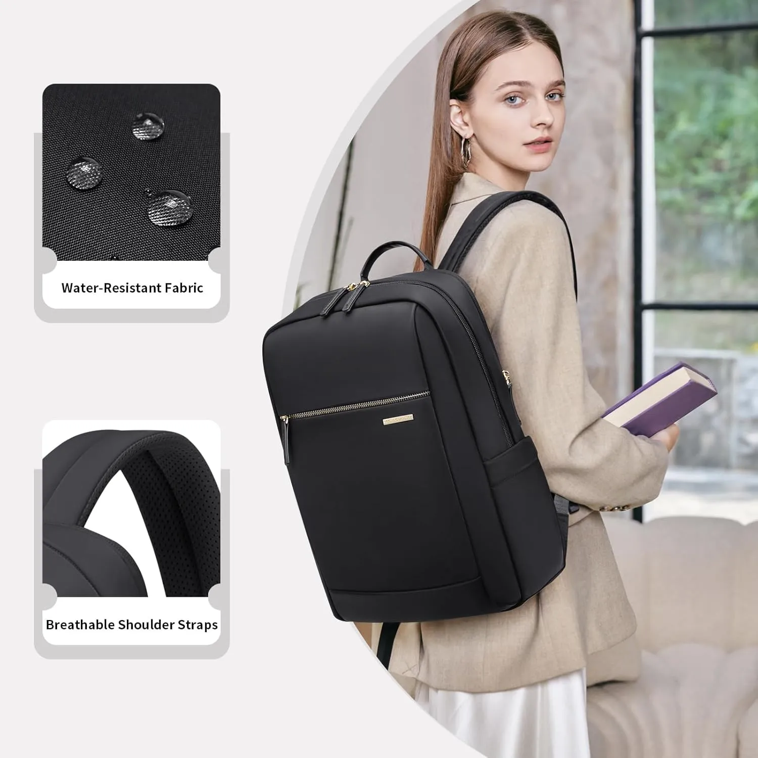 Laptop Backpack for Women - Business Travel Anti Theft Laptop Bag Backpack Water Resistant College Computer Backpacks for Men Women Fits 14Inch Notebook (Black)