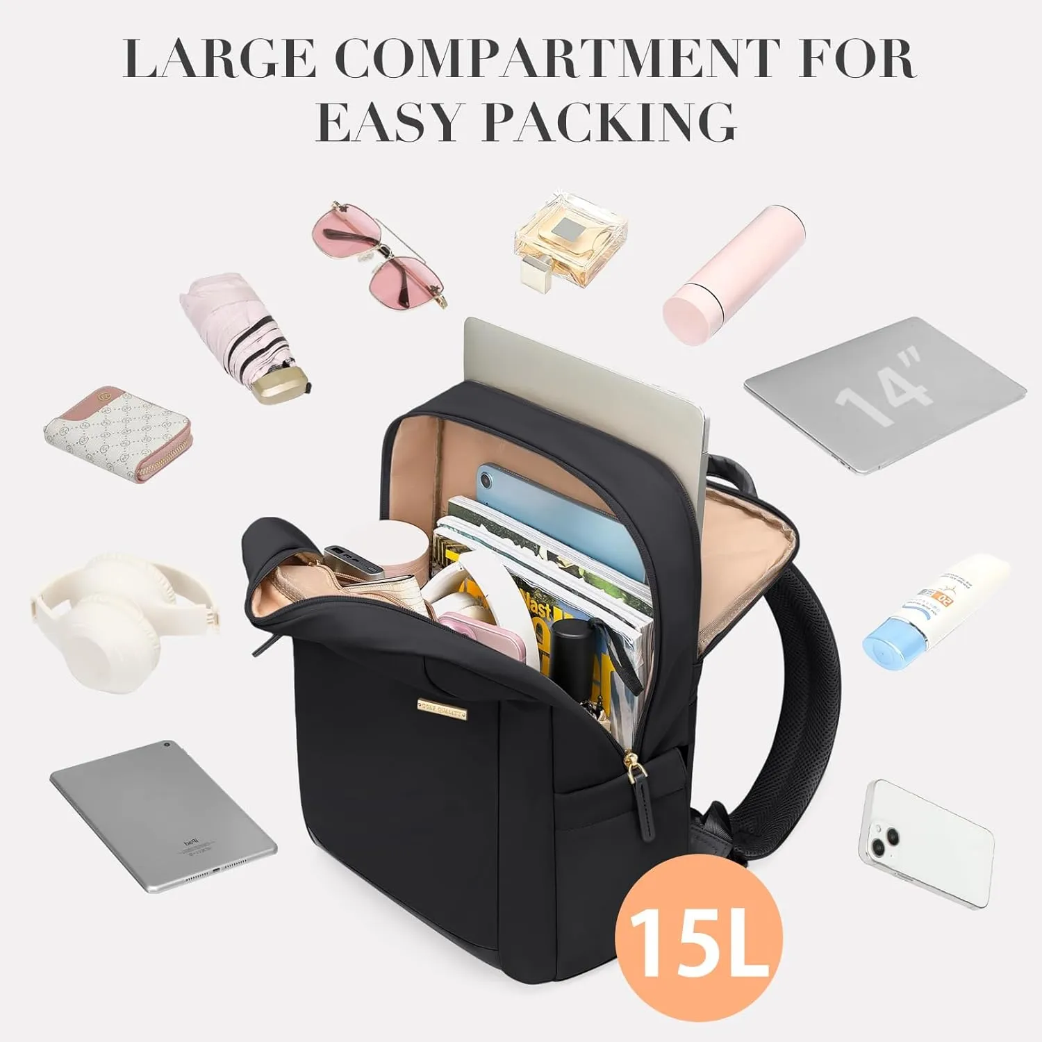 Laptop Backpack for Women - Business Travel Anti Theft Laptop Bag Backpack Water Resistant College Computer Backpacks for Men Women Fits 14Inch Notebook (Black)