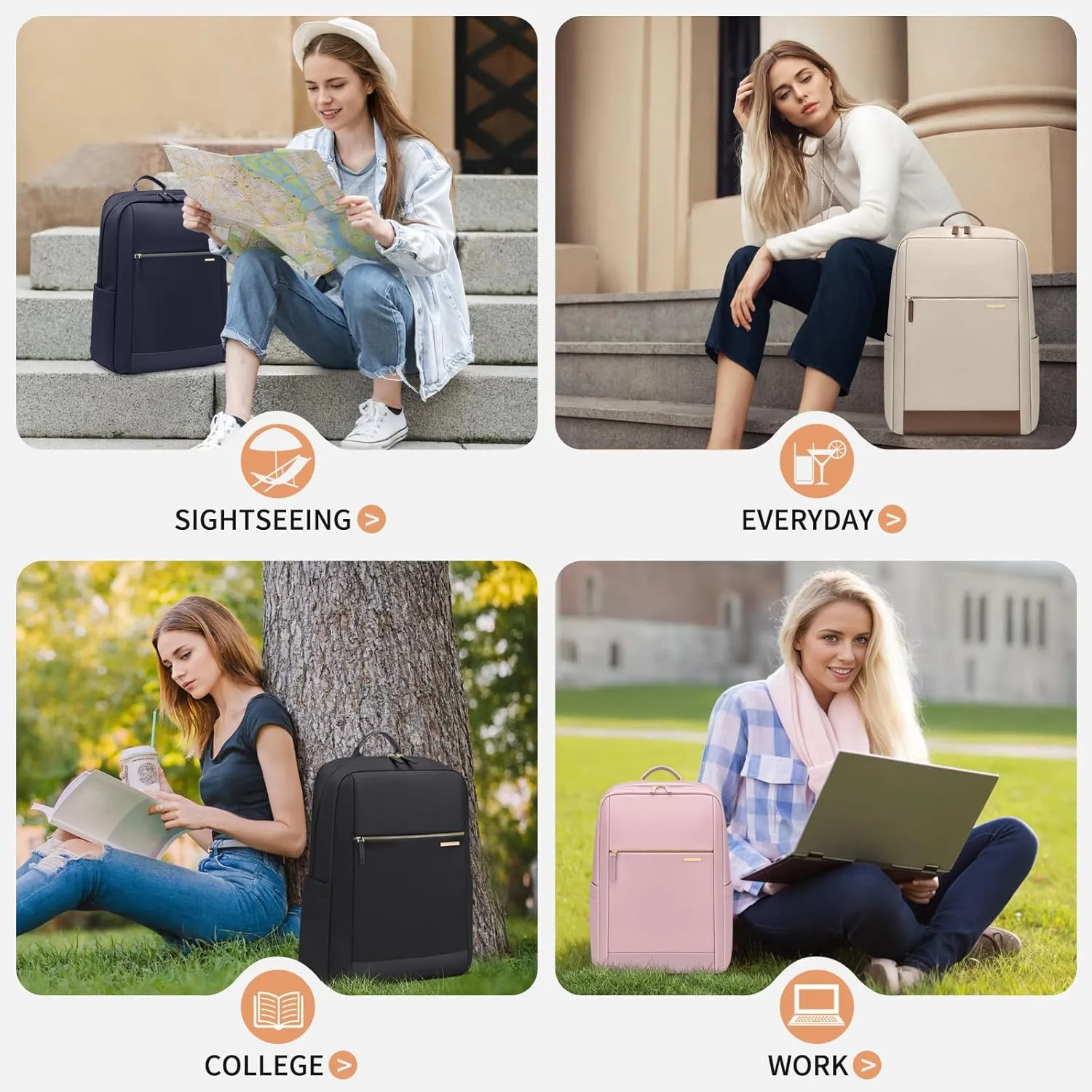 Laptop Backpack for Women - Business Travel Anti Theft Laptop Bag Backpack Water Resistant College Computer Backpacks for Men Women Fits 14Inch Notebook (Black)