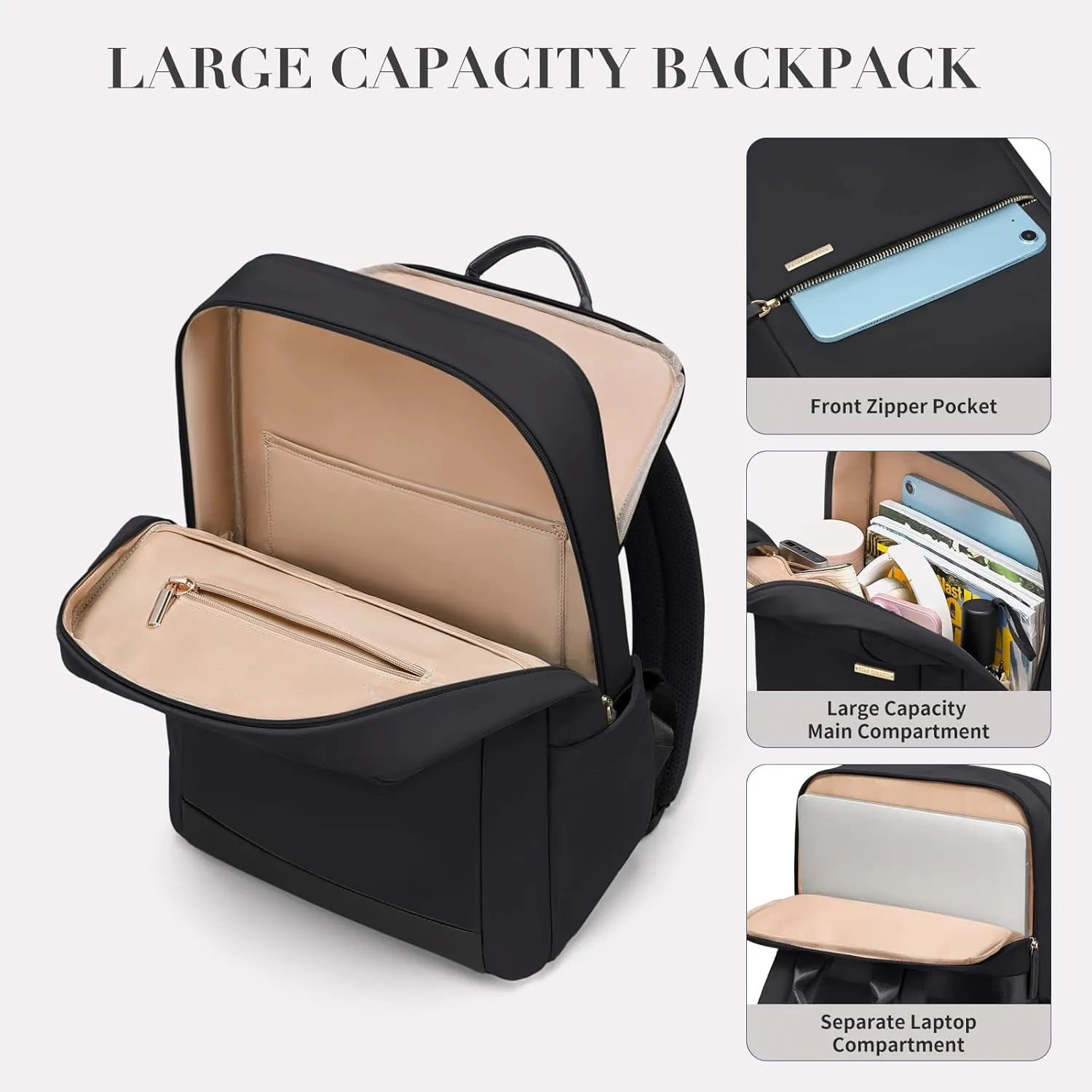 Laptop Backpack for Women - Business Travel Anti Theft Laptop Bag Backpack Water Resistant College Computer Backpacks for Men Women Fits 14Inch Notebook (Black)