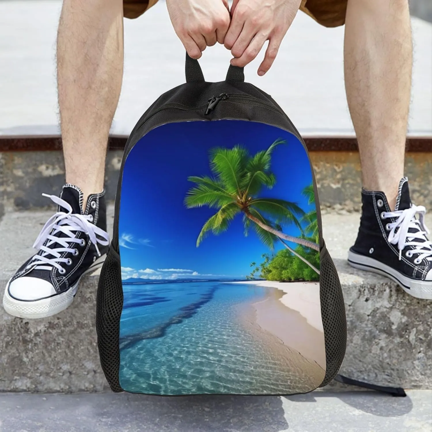 Laptop Backpack for Women Men Carry-on Backpack Blue Sea Sky Coconut Tree Daypack Lightweight Travel Shoulder Bags
