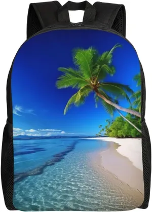 Laptop Backpack for Women Men Carry-on Backpack Blue Sea Sky Coconut Tree Daypack Lightweight Travel Shoulder Bags