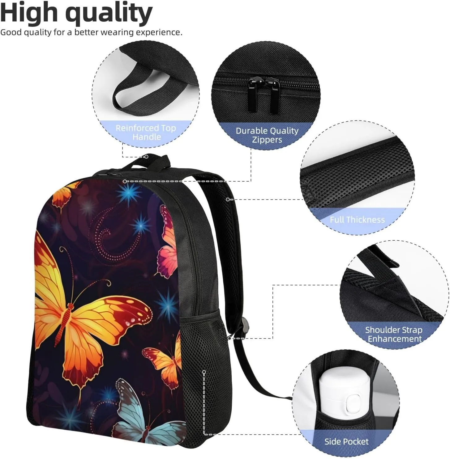Laptop Backpack for Women Men Carry-on Backpack Butterfly Pattern Daypack Lightweight Travel Shoulder Bags